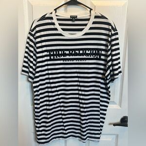 True Religion Men's Black and White Striped Tee